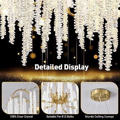 Gold Wrought Iron 31.5 Inch Modern Crystal Waterfall Chandelier Ceiling Light Fixture
