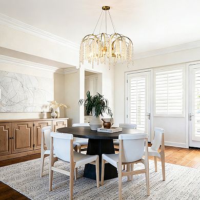 Gold Wrought Iron 31.5 Inch Modern Crystal Waterfall Chandelier Ceiling Light Fixture