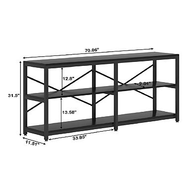 Narrow Sofa Table 70.9", Industrial Entryway Table with Open Storage Shelves and Metal Frame