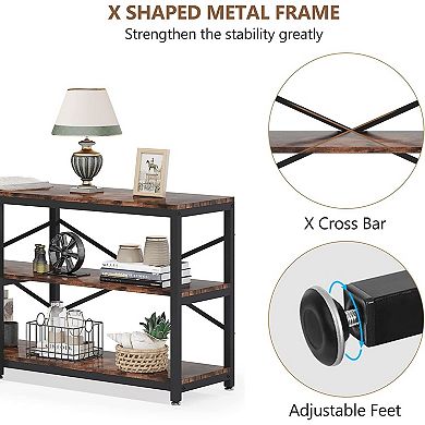 Narrow Sofa Table 70.9", Industrial Entryway Table with Open Storage Shelves and Metal Frame