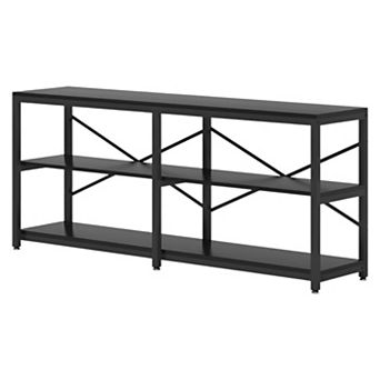 Narrow Sofa Table 70.9", Industrial Entryway Table with Open Storage Shelves and Metal Frame