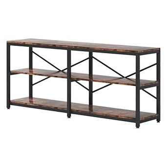 Narrow Sofa Table 70.9", Industrial Entryway Table with Open Storage Shelves and Metal Frame