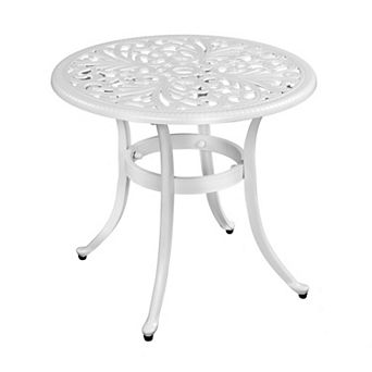 Outdoor Round End Table with Umbrella Hole and Adjustable Feet, Cast Aluminum