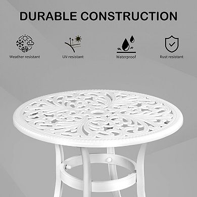 Outdoor Round End Table with Umbrella Hole and Adjustable Feet, Cast Aluminum