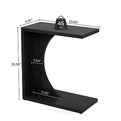 C Table for Couch with Rectangular Wood Top, Slim Side Table for Laptop, Snacks, or Small Spaces