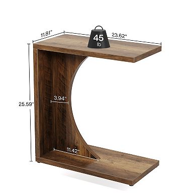 C Table for Couch with Rectangular Wood Top, Slim Side Table for Laptop, Snacks, or Small Spaces