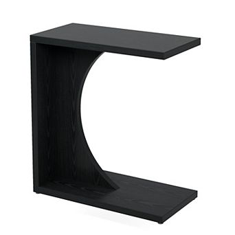 C Table for Couch with Rectangular Wood Top, Slim Side Table for Laptop, Snacks, or Small Spaces