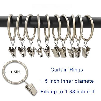 40 Pack Metal Curtain Rings with Clips, Drapery Clips Hooks, Decorative Curtain Rod Clips
