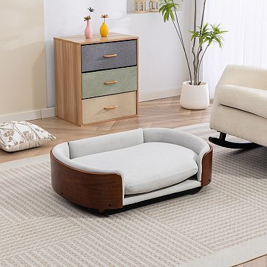 IFMALL Elevated Pet Sofa Bed with Solid Wood Legs and Removable Cushion