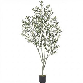 Artificial Olive Tree in Pot, Faux Silk Potted Plant for Home Decor, Realistic Leaves & Fruits