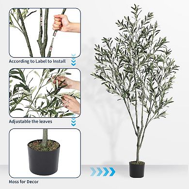 Artificial Olive Tree in Pot, Faux Silk Potted Plant for Home Decor, Realistic Leaves & Fruits