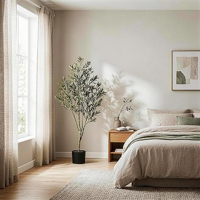 Artificial Olive Tree in Pot, Faux Silk Potted Plant for Home Decor, Realistic Leaves & Fruits