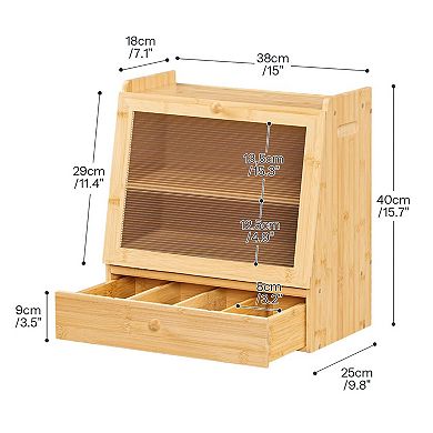 2-Tier Wicker Bread Box with Drawer and Acrylic Door for Countertop Storage