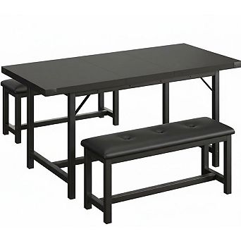 3 pc Dining Table Set for 4-6, Large Extendable Kitchen Table Set with 2 Benches