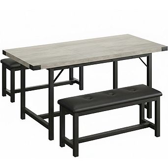 3 pc Dining Table Set for 4-6, Large Extendable Kitchen Table Set with 2 Benches