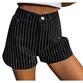 Women's A Line Hing Waist Denim Shorts Rhinestone Embellished Streetwear Leg Shorts for Summer