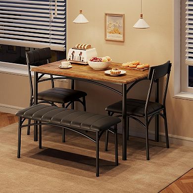 Dining Table Set for 4, Kitchen Table with 2 Upholstered Chairs and Bench