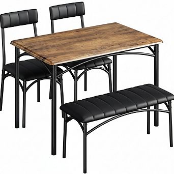 Dining Table Set for 4, Kitchen Table with 2 Upholstered Chairs and Bench