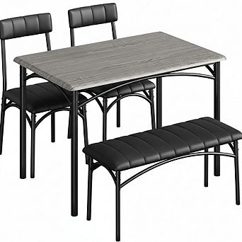 Dining Table Set for 4, Kitchen Table with 2 Upholstered Chairs and Bench