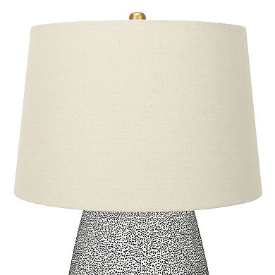 Hello Honey Textured Stoneware Table Lamp with Gold Accents and Linen Shade, Blue and Gold