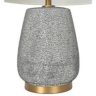 Hello Honey Textured Stoneware Table Lamp with Gold Accents and Linen Shade, Blue and Gold