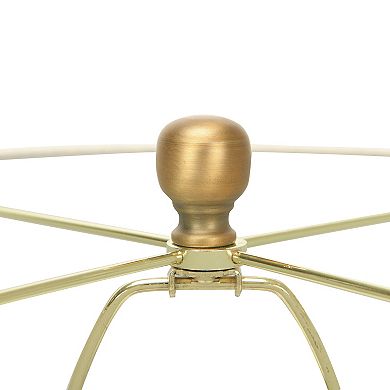 Hello Honey Textured Stoneware Table Lamp with Gold Accents and Linen Shade, Blue and Gold