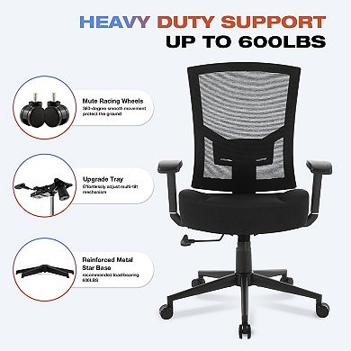 Black Office Chair Ergonomic Mesh Desk Chair Widen 3D Cushion for Reading, Gaming