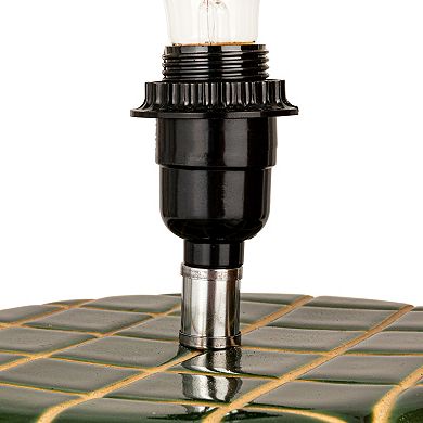 Hello Honey Ceramic Tiled Table Lamp with Rattan Shade, Green and Natural, Set of 2