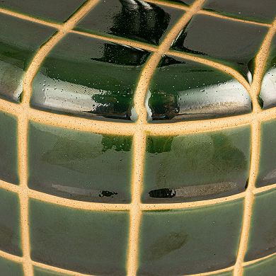 Hello Honey Ceramic Tiled Table Lamp with Rattan Shade, Green and Natural, Set of 2