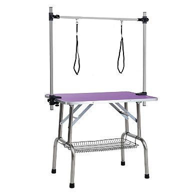 IFMALL 42 Inch Folding Pet Grooming Table with Adjustable Arm and Storage