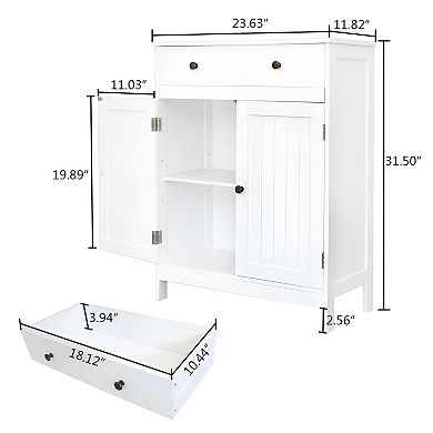 Double-Door Storage Cabinet with Adjustable Shelf Floor Cabinet for Bathroom or Kitchen