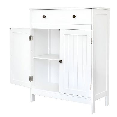 Double-Door Storage Cabinet with Adjustable Shelf Floor Cabinet for Bathroom or Kitchen