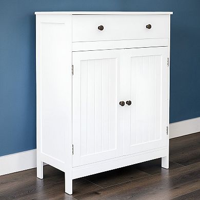 Double-Door Storage Cabinet with Adjustable Shelf Floor Cabinet for Bathroom or Kitchen