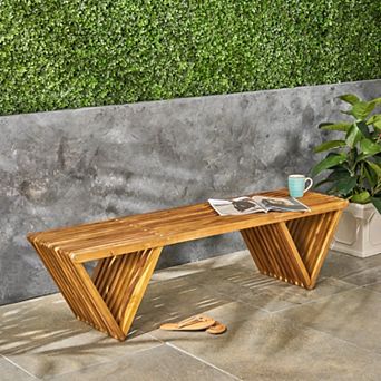 Outdoor Bench Transitional Acacia Wood Slat Bench for Patio & Garden