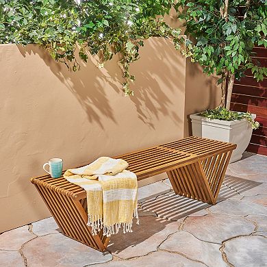 Outdoor Bench Transitional Acacia Wood Slat Bench for Patio & Garden