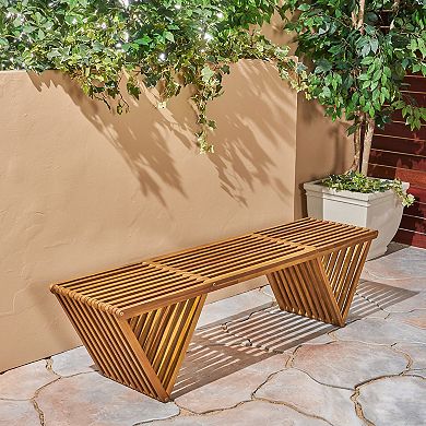Outdoor Bench Transitional Acacia Wood Slat Bench for Patio & Garden