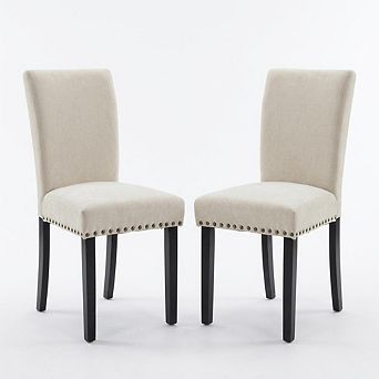 Dining Chair Set of 2 with Nailhead Trim, Upholstered Accent Chairs Linen, Dining Room Living Room