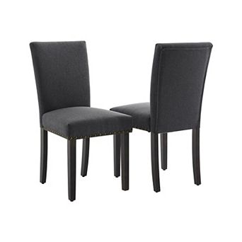 Dining Chair Set of 2 with Nailhead Trim, Upholstered Accent Chairs Linen, Dining Room Living Room