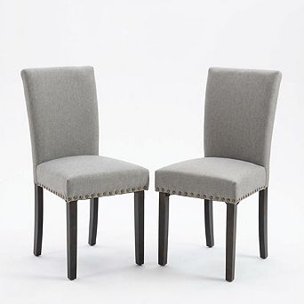 Dining Chair Set of 2 with Nailhead Trim, Upholstered Accent Chairs Linen, Dining Room Living Room