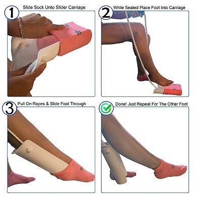 Sock Slider Aid with Adjustable 40" Cords, Foam Handles & Anti-Slip Base for Elderly