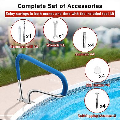39"x32" Pool Handrail for Inground Pools, 375 LBS Load Capacity Pool Stair Rail with Grip Cover