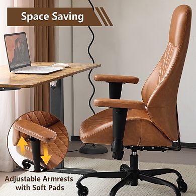 Leather Rolling Swivel Ergonomic Executive Office Chair with Lumbar Support Adjustable Height
