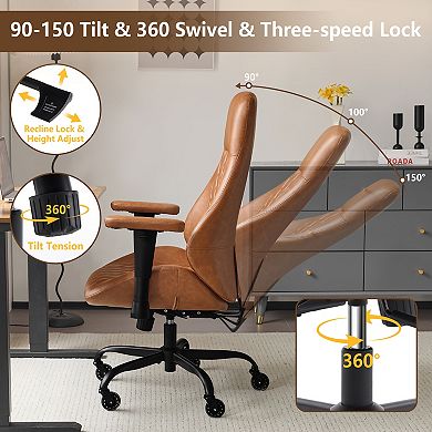 Leather Rolling Swivel Ergonomic Executive Office Chair with Lumbar Support Adjustable Height