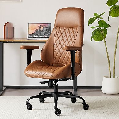 Leather Rolling Swivel Ergonomic Executive Office Chair with Lumbar Support Adjustable Height