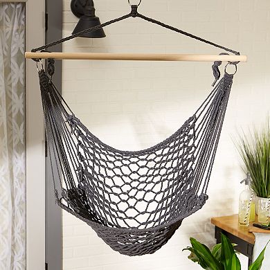 Zingz Home Recycled Cotton Hammock Chair with Wooden Spreader Bar