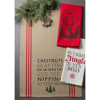 DII Asst Stag Christmas Print Dishtowel Set/3