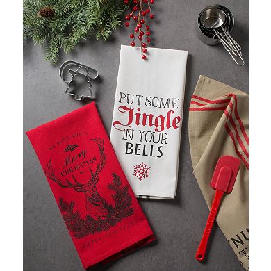 DII Asst Stag Christmas Print Dishtowel Set/3