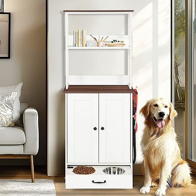 IFMALL Adjustable Height Pet Feeding Station with Storage Shelves and Bowls