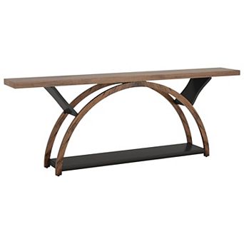 Long Hallway Console Table with 2 tier Storage, Wood Grain Top & Metal Base Sofa Table