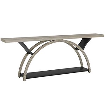 Long Hallway Console Table with 2 tier Storage, Wood Grain Top & Metal Base Sofa Table